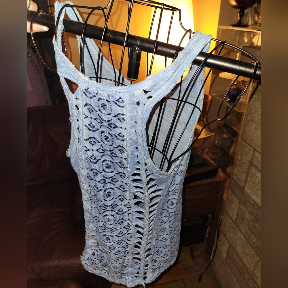 Blue Lace Sleeveless Top